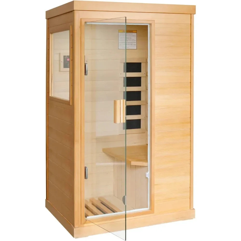 Sauna Home Sauna Spa Room Canadian Hemlock Wood 800W Indoor Saunas 110V with Control Panel and Tempered Glass Door, Room