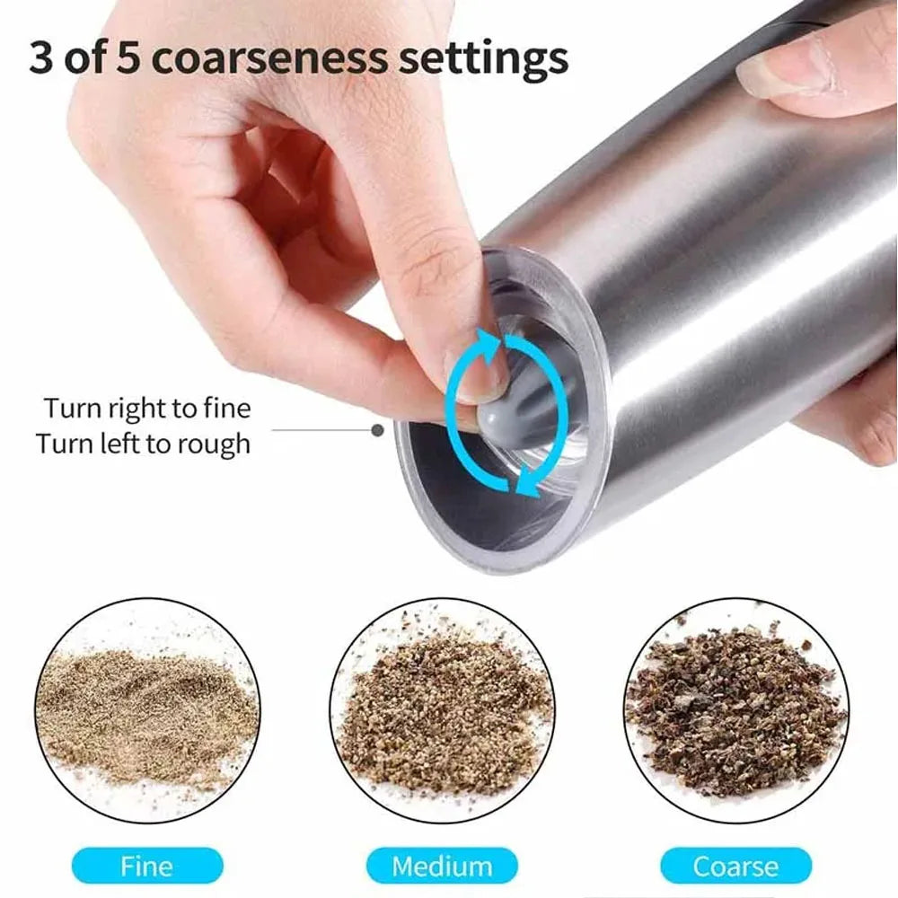 Winholder Stainless Steel Gravity Electric Pepper and Salt Grinder Mill Adjustable Coarseness Battery Powered with LED Light