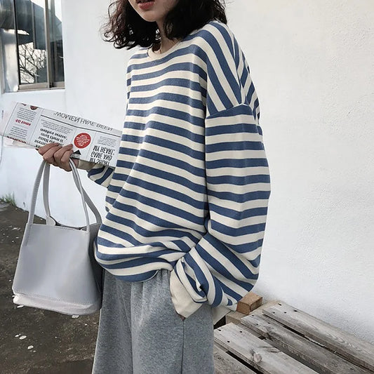 2024 spring hoodies: Stripe Blouse