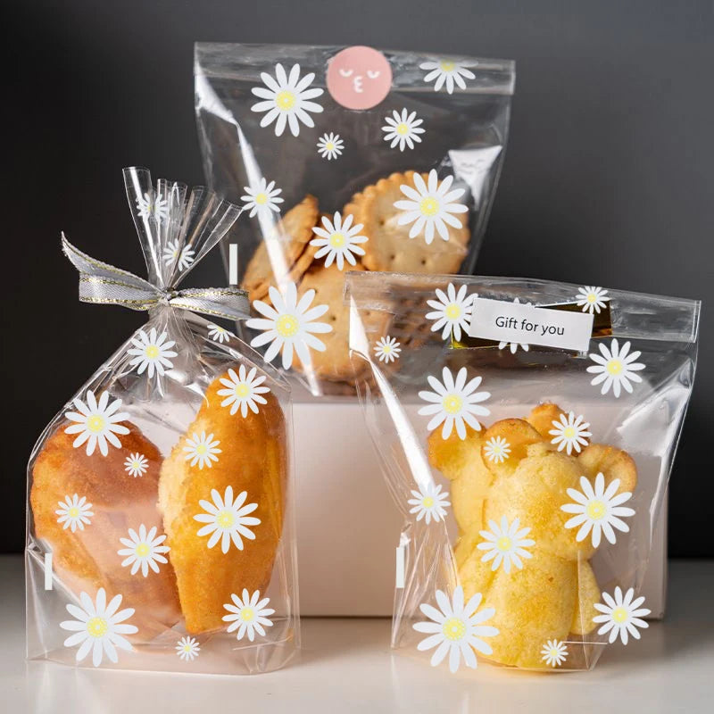 50Pcs Daisy Candy Cookie Bags Clear Biscuit Baking Packing Bag Birthday Party DIY Gift Wrapping Christmas Wedding Decor Supplies