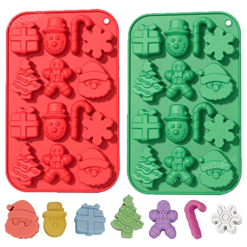 Christmas Silicone Chocolate Molds Candy Baking Moulds Handmade Snowflake Snowman Xmas Tree Gingerbread Man Santa Claus Mold