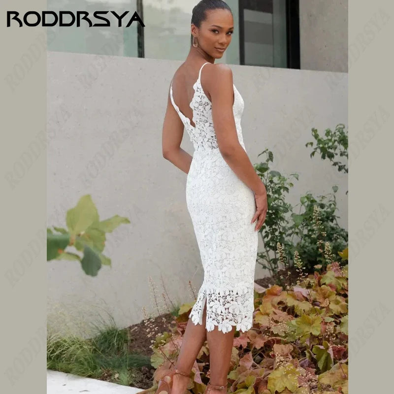 RODDRSYA Spaghetti Straps V-Neck Wedding Dresses For Women Lace Appliques Bridal Gowns Sleeveless Backless Vestido De Noiva