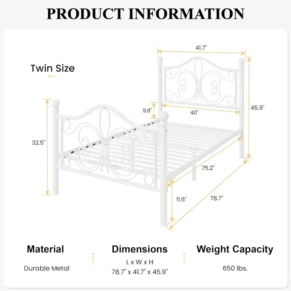 Twin Size Bed Frame for Kids,Metal Bed Frame with Butterfly Pattern Design Headboard & Footboard,No Box Spring Needed