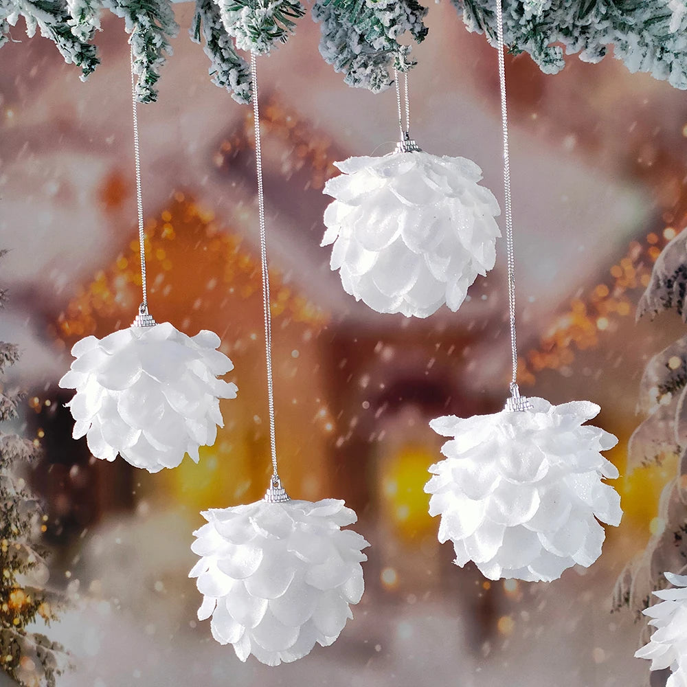 3pcs/Box 8cm Christmas Tree Ornaments White Petal Shape Balls Foam Snow Ball Xmas Hanging Pendants New Year Party Decor Navidad