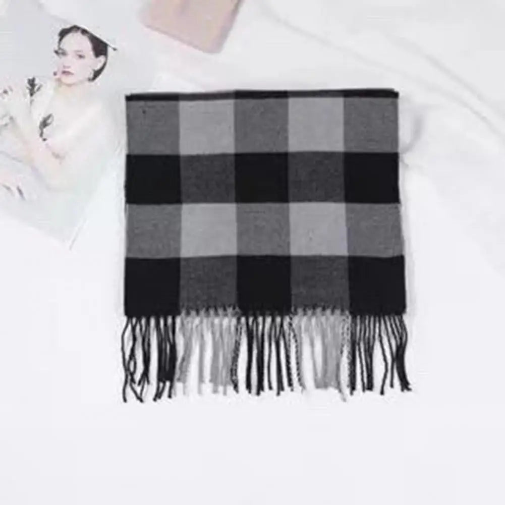 Versatile Men Scarf Men Plaid Scarf Stylish Plaid Pattern Men's Scarf with Tassel Trim Long Wrap Imitation Cashmere for Daily