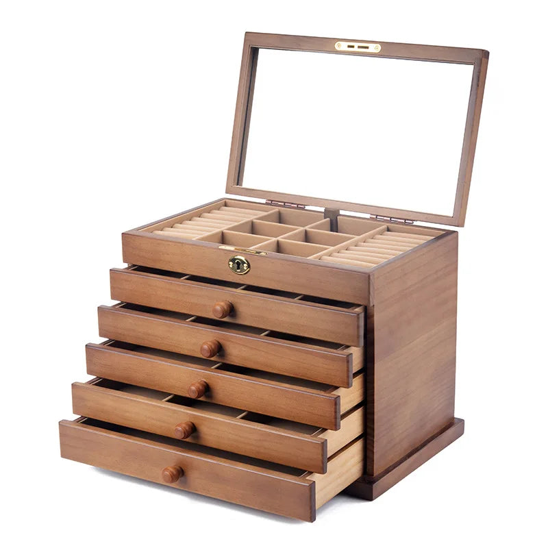 Wood Jewelry Box Big Size Ring Necklace Earrings Jewelry Box Organizer Drawer Bracelet Display Stand Women Accessories Storage