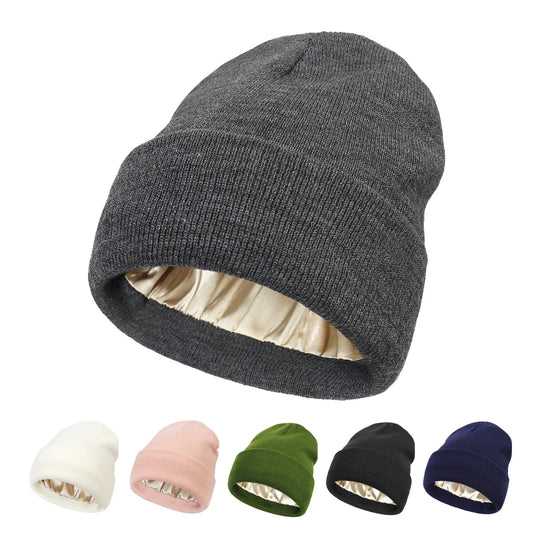 Winter Hat for Women Silk Satin Lined Beanies Chunky Caps Men Warm Fashion Women Bonnet Skullies Caps Male Female Balaclava Hats