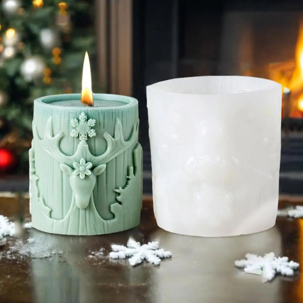 New Christmas Tree Carving Pattern Cylindrical Candle 3D Silicone Mold Reindeer Snowflake Cylindrical Elk Candle Mold