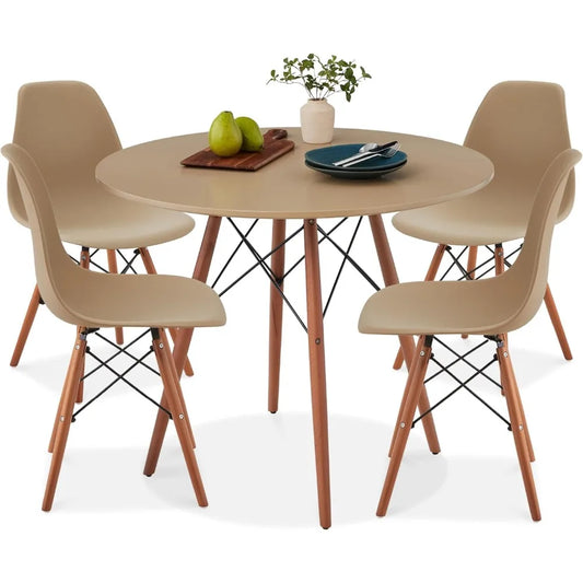 5-Piece Dining Set, Compact Mid-Century Modern Table & Chair Set for Home, w/ 4 Chairs, Suitable for dining rooms living rooms