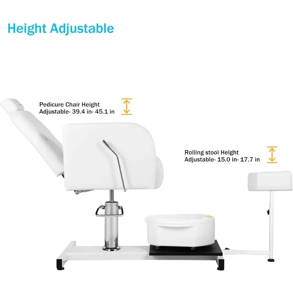 Reclining Pedicure Chair for Stool, with Foot Basin 360° Rotation Hydraulic Adjustable Pedicure Chair No Plumbing Unit Station