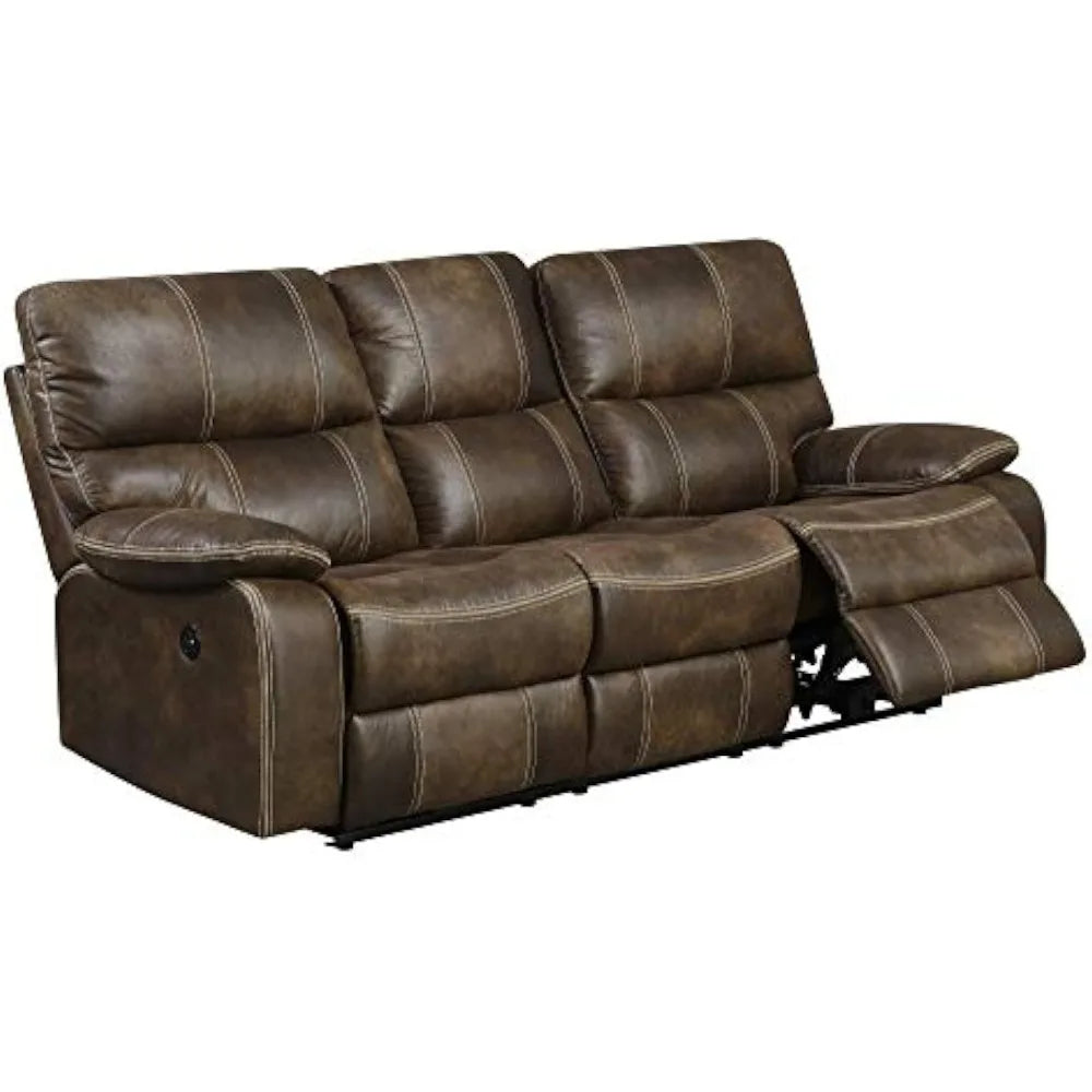 Zoey Chocolate Brown 84" Power Sofa with Dual Recliners, Microsuede Upholstery, and USB Charging Station