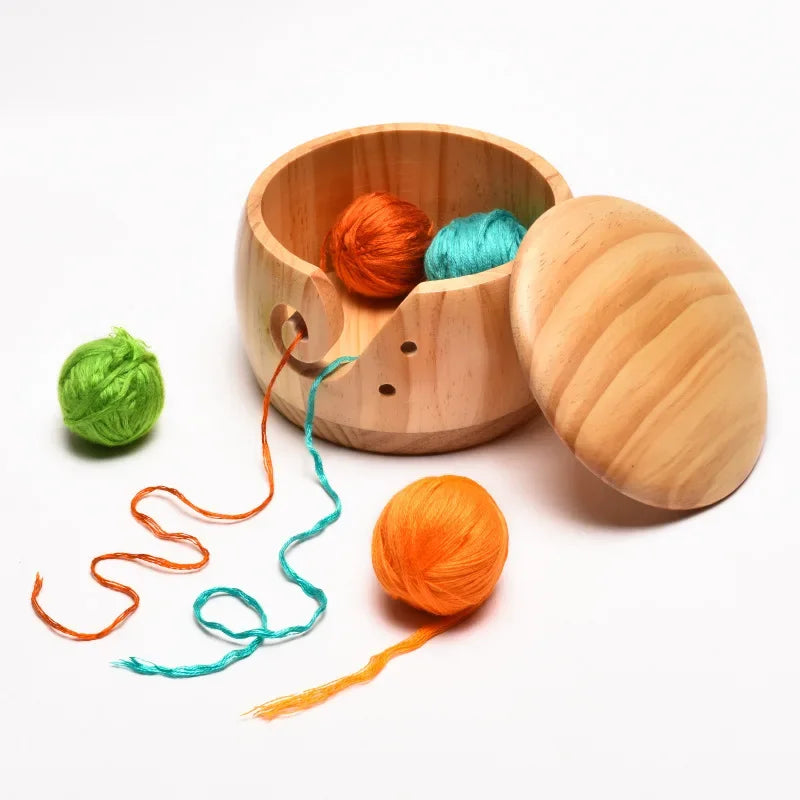 Wooden Yarn Knitting Bowl Large Crochet Yarn Storage Holder Handmade Crocheting Accessories and Supplies Organizer