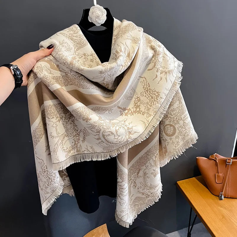 2024 New  Pattern Thick Winter Women's Imitation Cashmere Shawl Warm Scarf Versatile Bouvandas Scarf