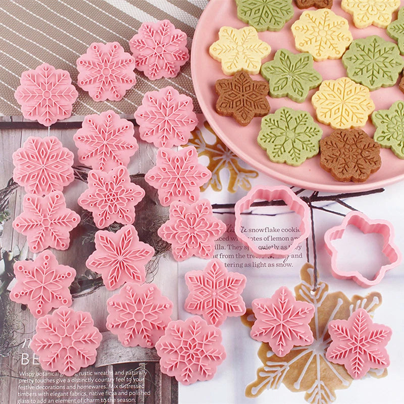 9Pcs Christmas Cookie Mold Snowflake 3D Plastic Cookie Mold Press Type Cookie Mould Stamp Xmas New Year Party Baking Tools