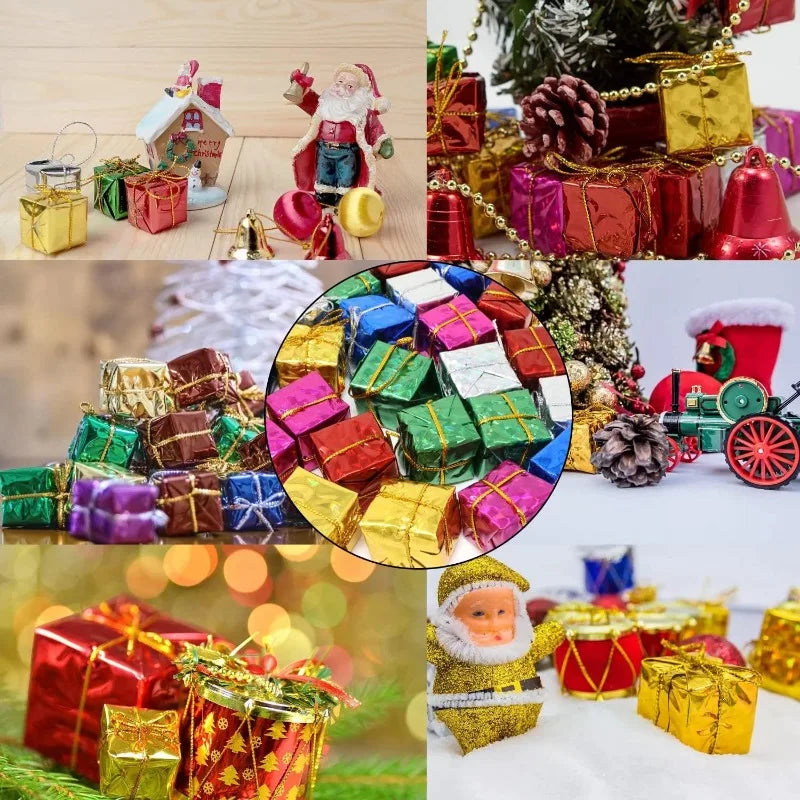 Mini Xmas Foam Gifts Boxes Christmas Small Present Ornaments Xmas Tree Hanging Pendants for New Year Party Decorations Supplies