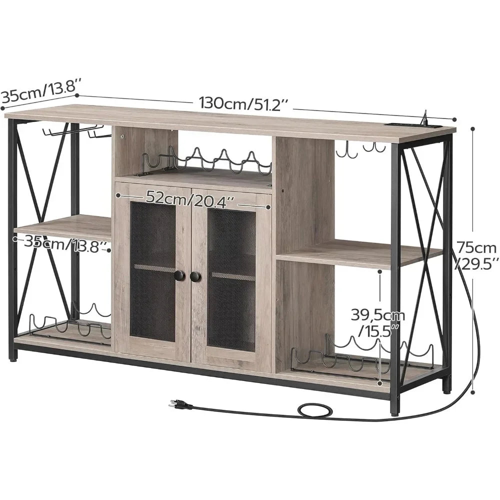 Wine Bar Cabinet with Led Lights and Power Outlets, Coffee Bar Cabinet for Glasses, Sideboard Buffet Cabinet, Liquor Cabinet