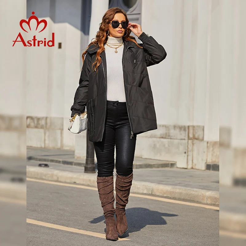 Astrid 2022 Spring Women's Parkas Plus Size Padded Coats Hooded Fashion Wool Textile Stitching Jacket Outerwear Quilted AM-10122