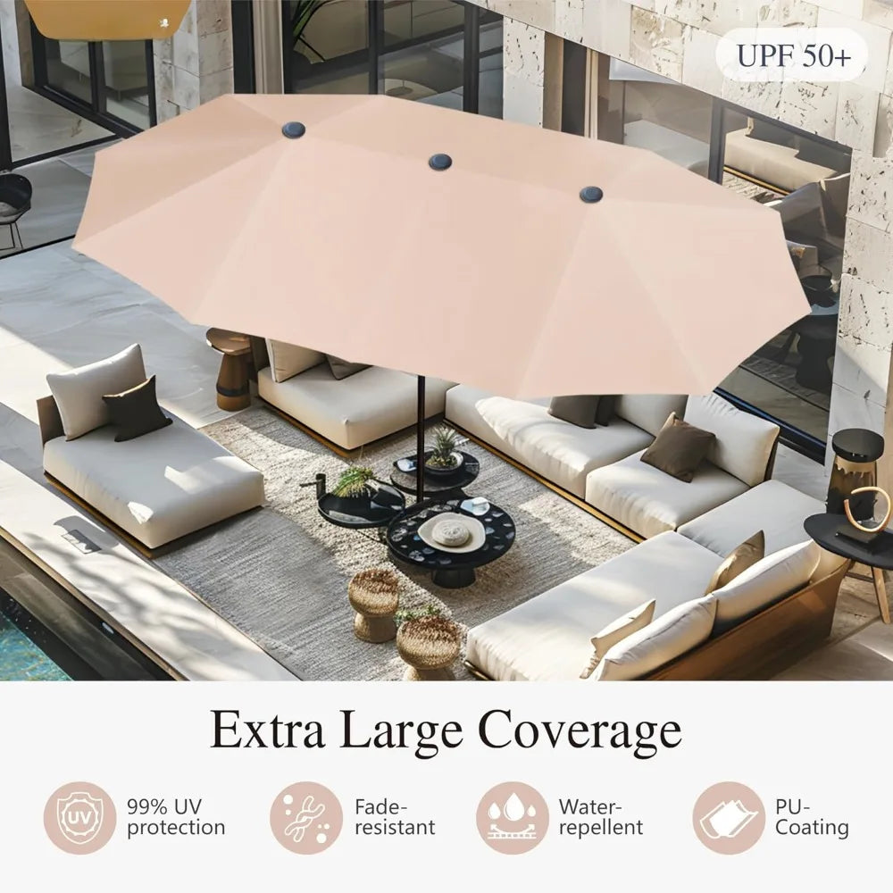 7 Pieces Outdoor Patio Dining Set, with13ft Umbrella ,Cushioned Rattan Chairs Set with Patio Umbrella, Outdoor Dining Table Sets