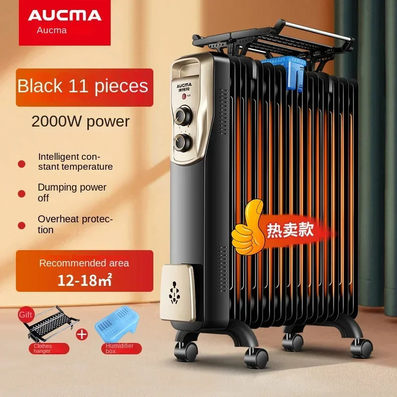 220V Aucma Electric Oil Filled Heater, Silent Energy-Saving Radiator for Home, Full House Space Heating