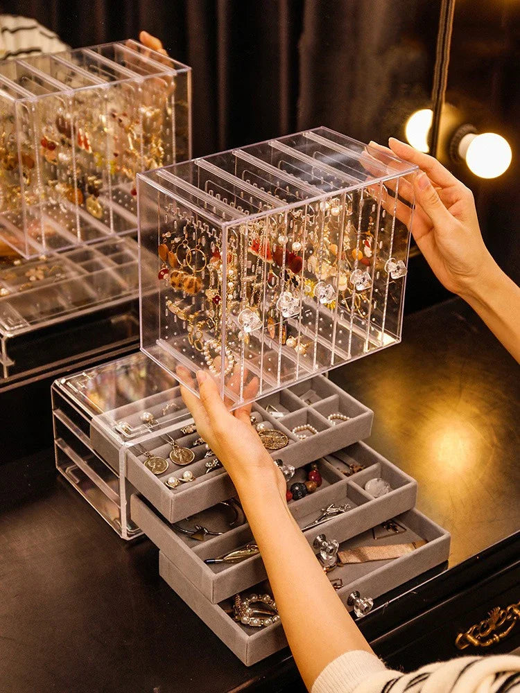 Luxury Jewelry Boxes Organizer Hanging Earrings Rack Transparent Acrylic Display Case Necklace Display Case Storage Box 3 Layers