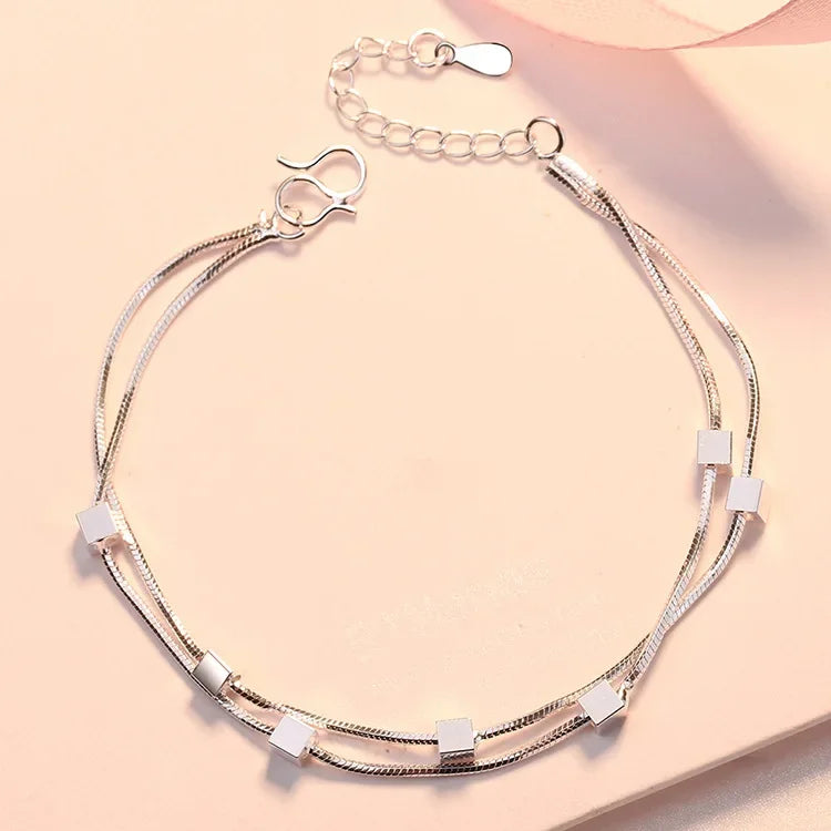 Neue 925 Sterling Silber Kreative Quadrat Kette Armbänder Für Frauen Mode Hohe Qualität Schmuck Hochzeit Party Weihnachten Geschenke