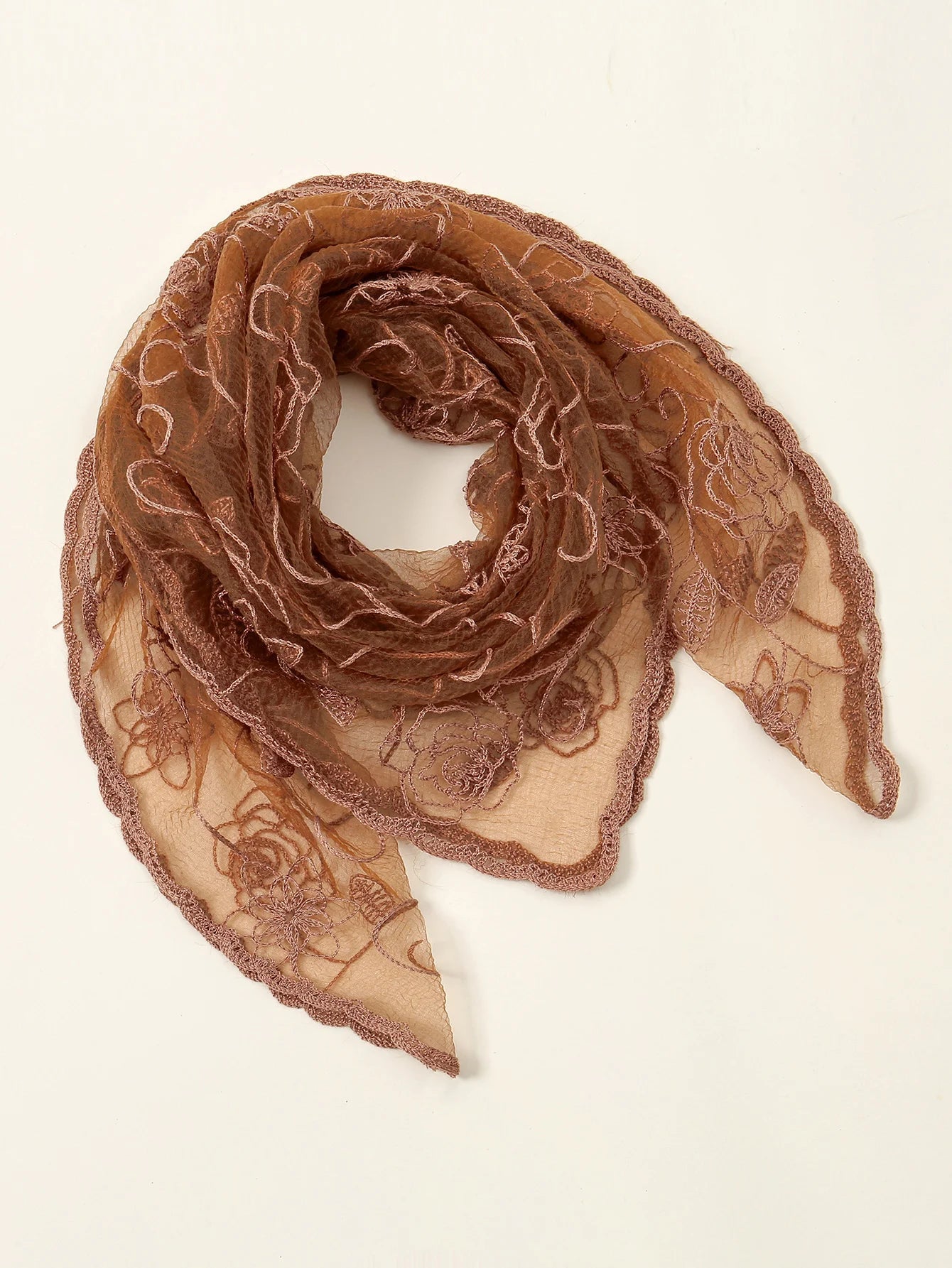 Rose Embroidered Square Scarf Women Organza Bandana Windproof Outdoor Hijab Fashion Four Seasons Headscarf 80*80cm