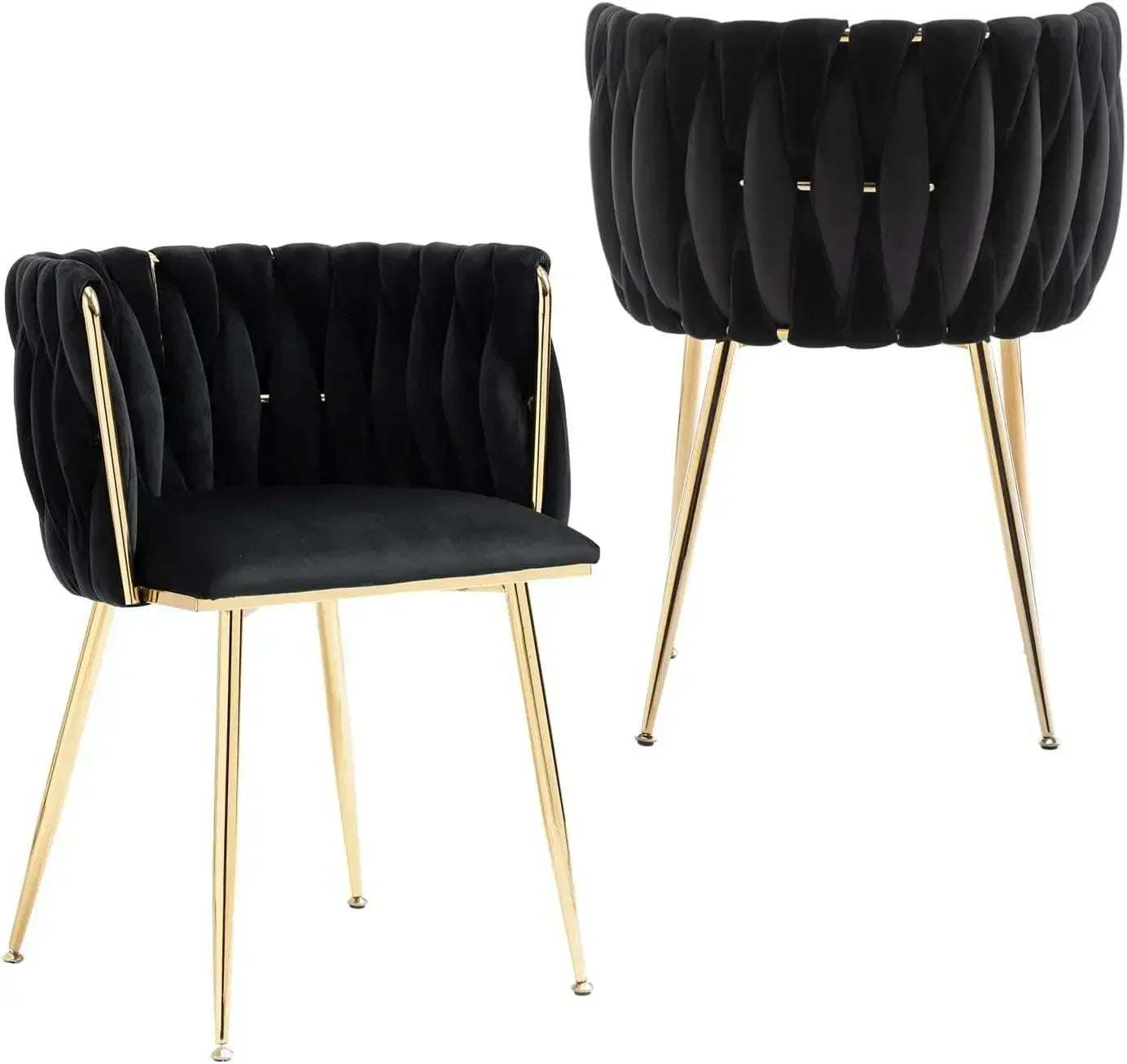 Woven Dining Chairs Set of 4,Velvet Upholstered Dining Chairs with Gold Metal Legs,Modern Accent Chairs Suitable for living room