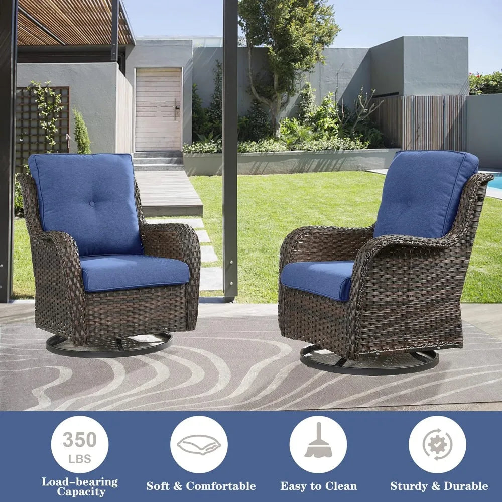 5Piece Outdoor Patio Furniture Set,Swivel Rocker Chairs with Loveseat Sofa and 2Ottomans,Wicker Furniture Patio Conversation Set