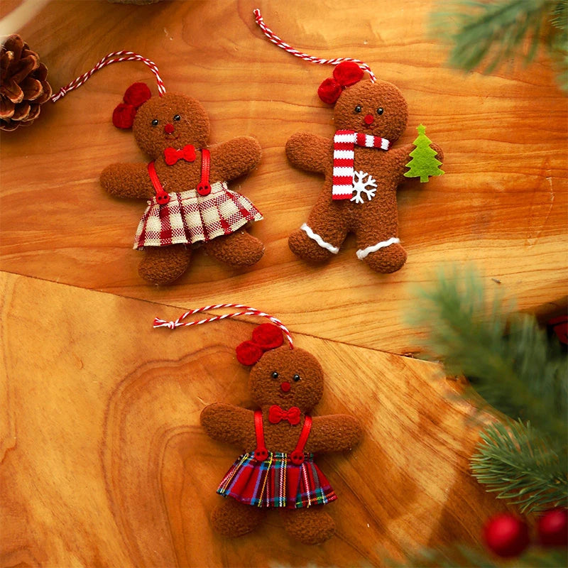 3PCS/Set Christmas Decoration Gingerbread Man Doll Xmas Tree Hanging Ornament Garden Party Home New Year 2024 Children Gifts