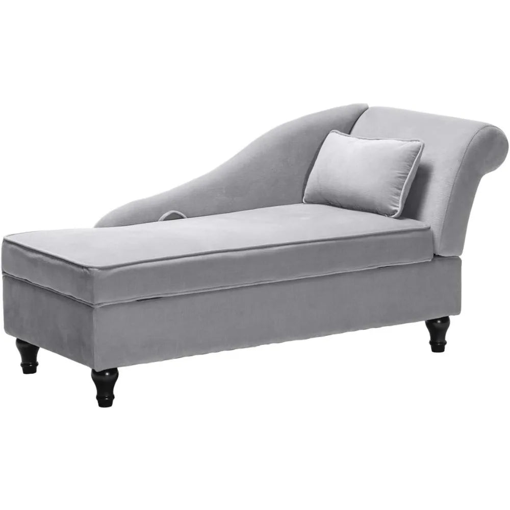 Storage Chaise Lounge Indoor Upholstered Sofa Recliner Lounge Chair for Living Room Bedroom Gray Velvet (Right Armrest)