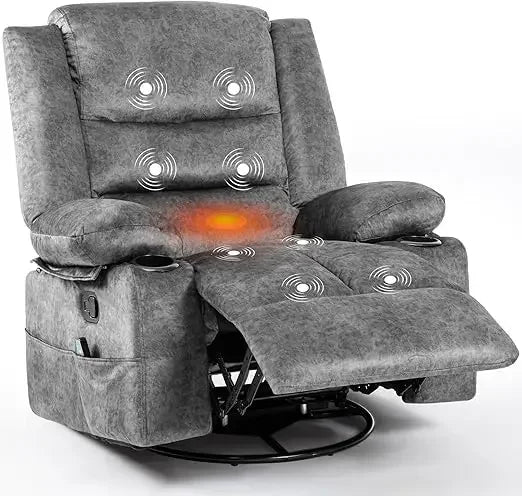 Rocker Recliner Chair for Adults with Massage and Heat, Overstuffed Glider for Nursery with Cup Holders,Grey,Living Room Chairs