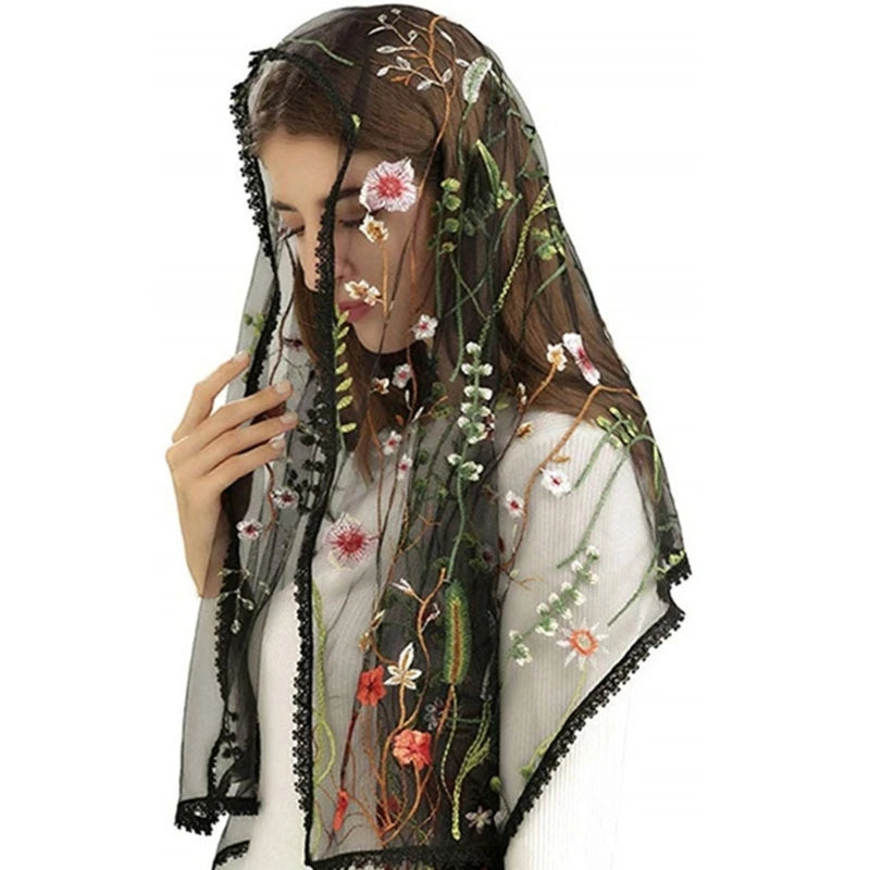 Embroidered Floral Shawl Floral sheer Shawl Headscarf Tudung Church Shawl Wraps For Women Hijab Headcovering Scarf DropShipping