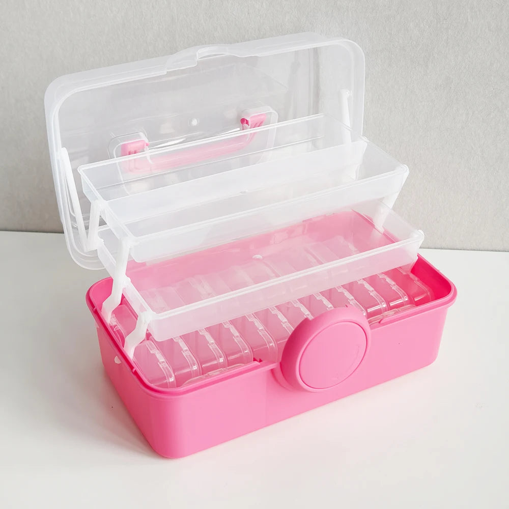 Bead storage container diamond painting tool accessories pink plastic storage box cross stitch set 5d jewelry storage suitcase