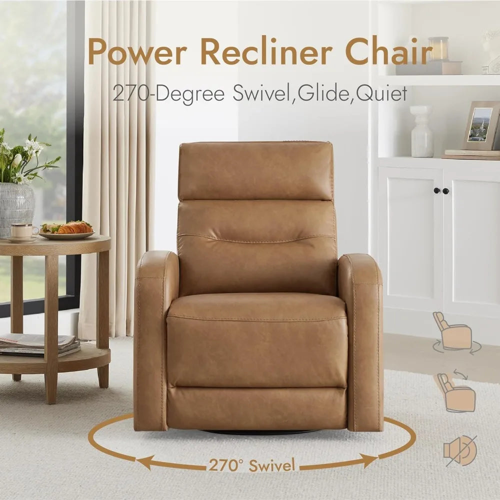 Sofa Power Recliner Swivel Glider Rocker Armchairs Faux Leather in Camel Armchair Recliner Chairs for Adults Living Room Outdoor