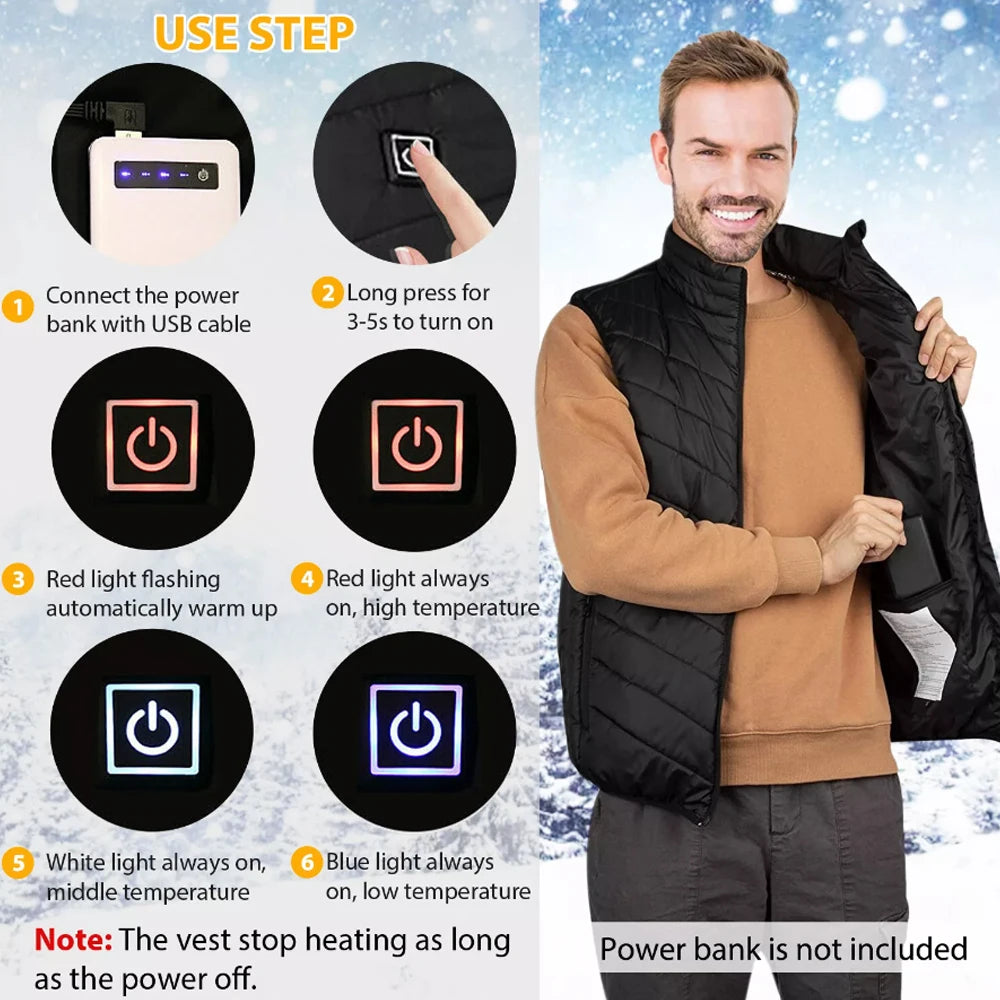 9Areas Self Heating Vest Jacket Vest Winter Electric USB Heater Tactical Jacket Thermal Vest Body Warmer Coat No Battery