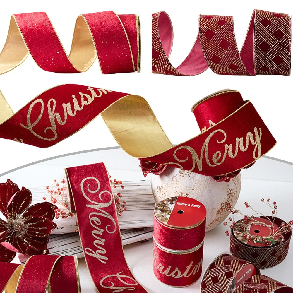 10 Yards Christmas Ribbon Printed Flannel Xmas New Year Festival Ribbon Bows Gifts Box Packaging Ribbon