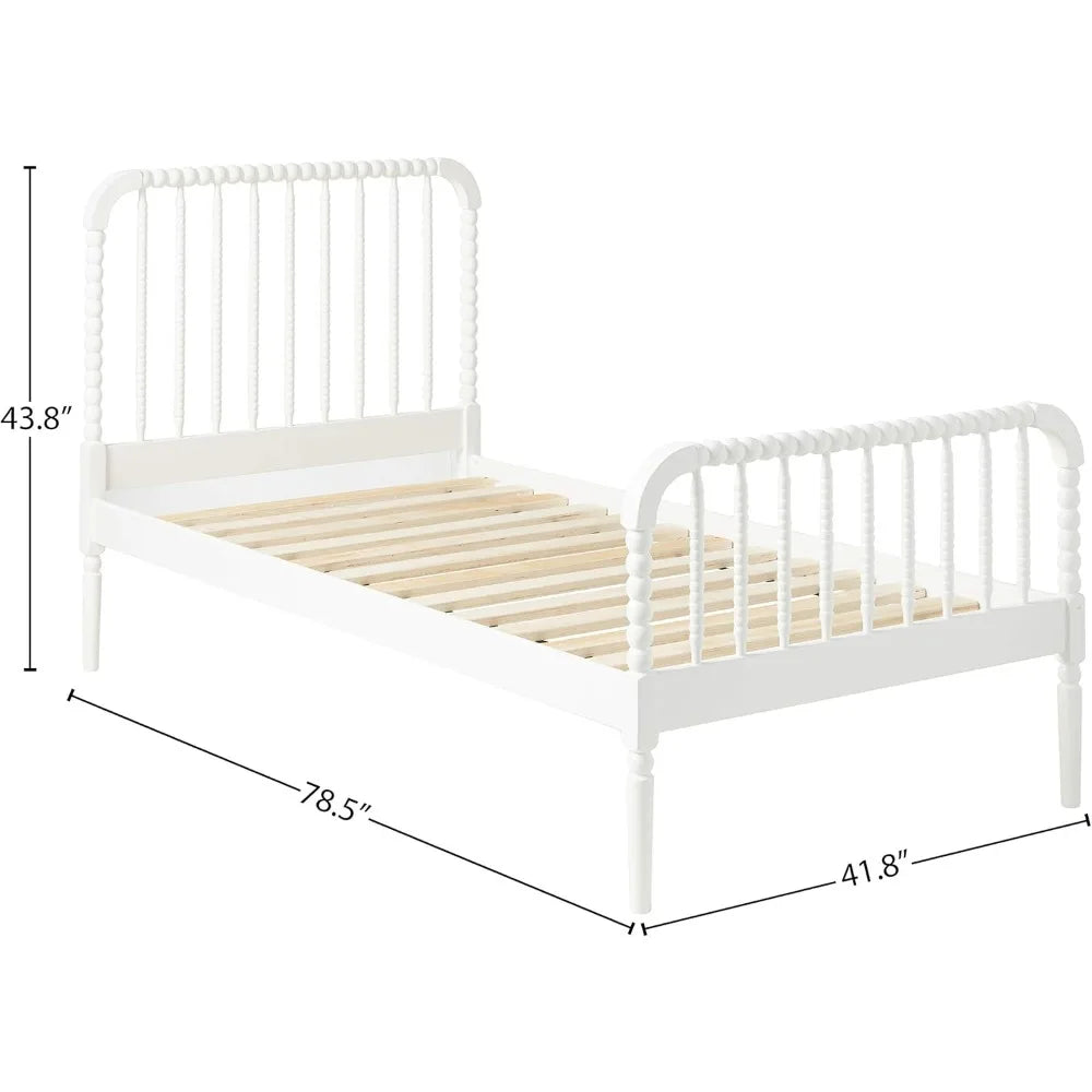 Twin Bed Jones Country Farmhouse Wood Jenny Lind Bobbin Twin Size Open Frame Fully Slatted Platform Bed FrameWhite 400415T Beds