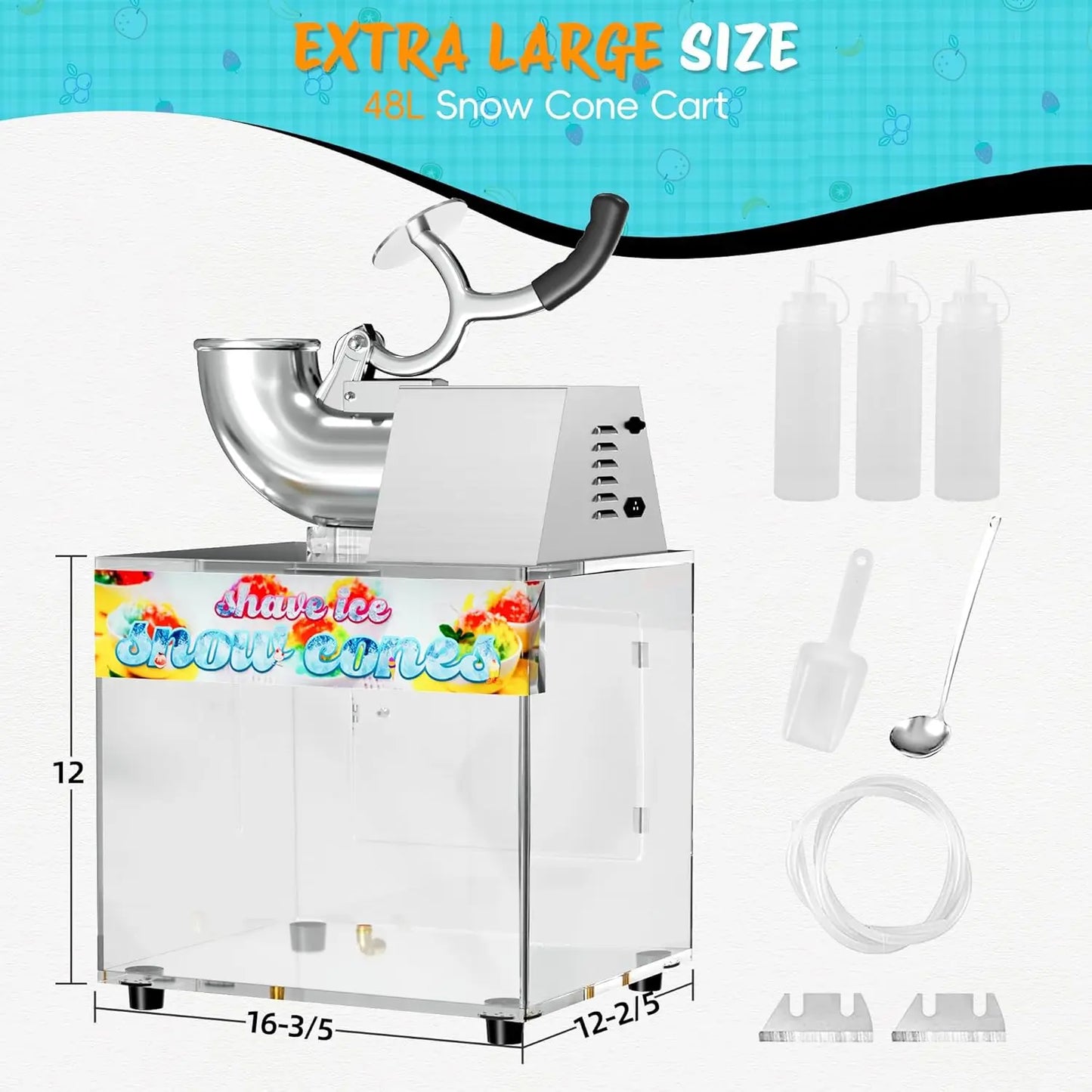 Cone Machine, 500LB/H Commercial Shaved Ice Machine for Snow Cones, 300W Electric Fluffy Snow Cone Maker for Party