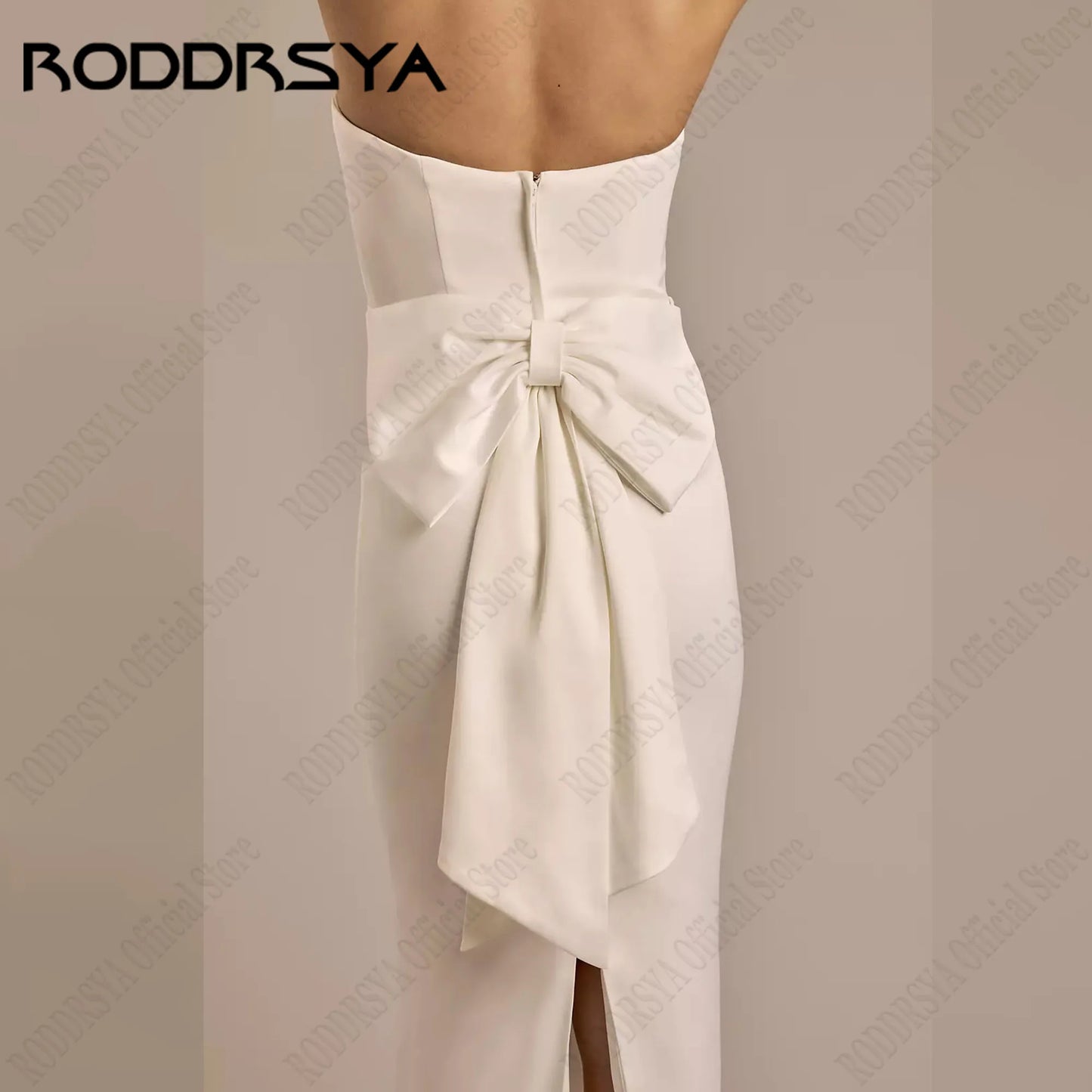 RODDRSYA Simple Strapless Wedding Dresses With Detachable Bow Mermaid Sleeveless Satin Bride Gowns Mid Calf 웨딩드레스 Customized