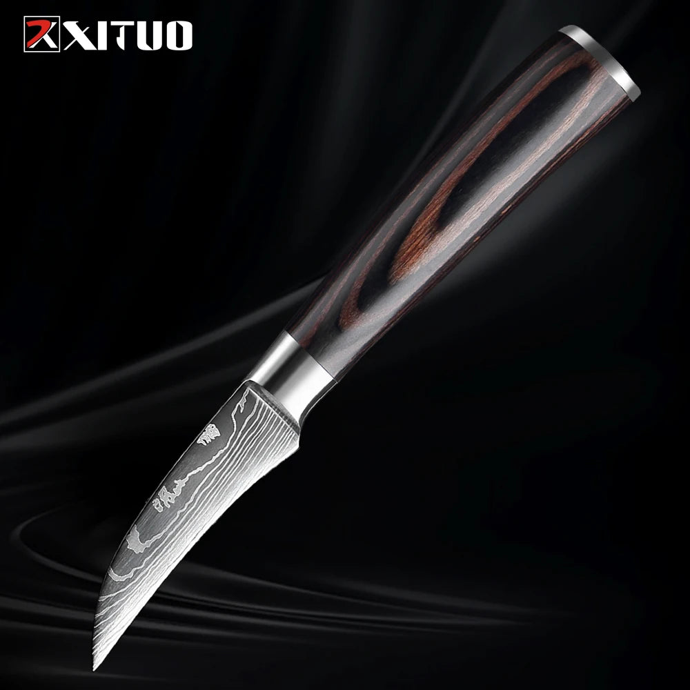 XITUO Kitchen Knife Set 1-9PCS,7Cr17Mov Stainless Steel Sharp Chef Knife Santoku Knife Fruit knife Ergonomic Pakkawood Handle