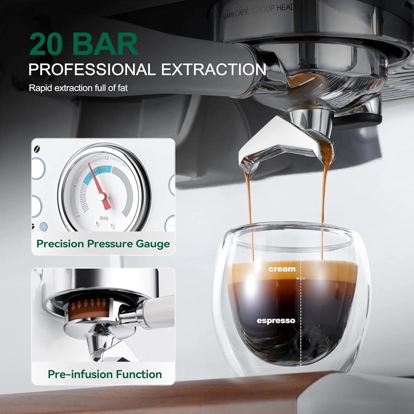 with Grinder, Coffee and Espresso Maker Combo All in One Coffee Machine, 20 Bar Cafe Espresso Machine with Milk for Latte