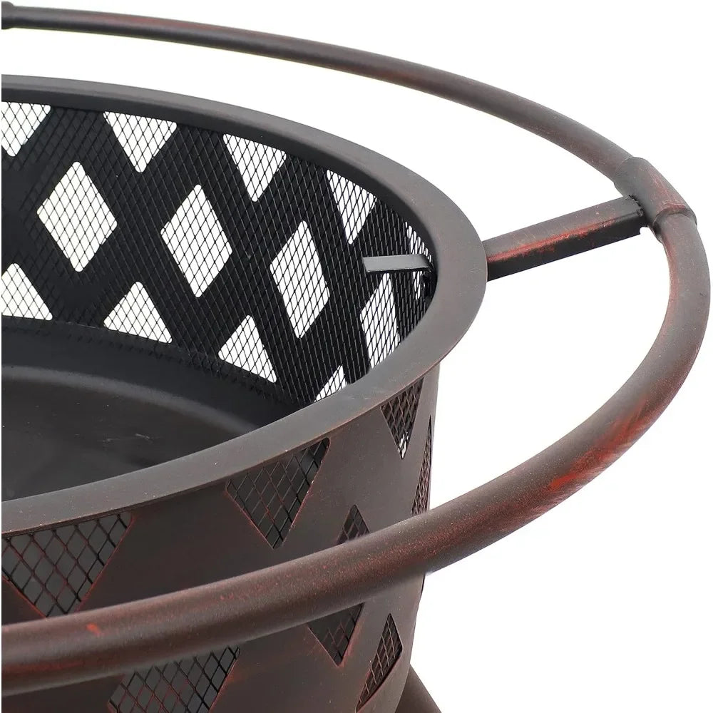 Wood-Burning Fire Pit - Includes Spark Screen, Fireplace Poker, and Round Cover, Fireplaces for Bonfire Picnic, Outdoor Heaters