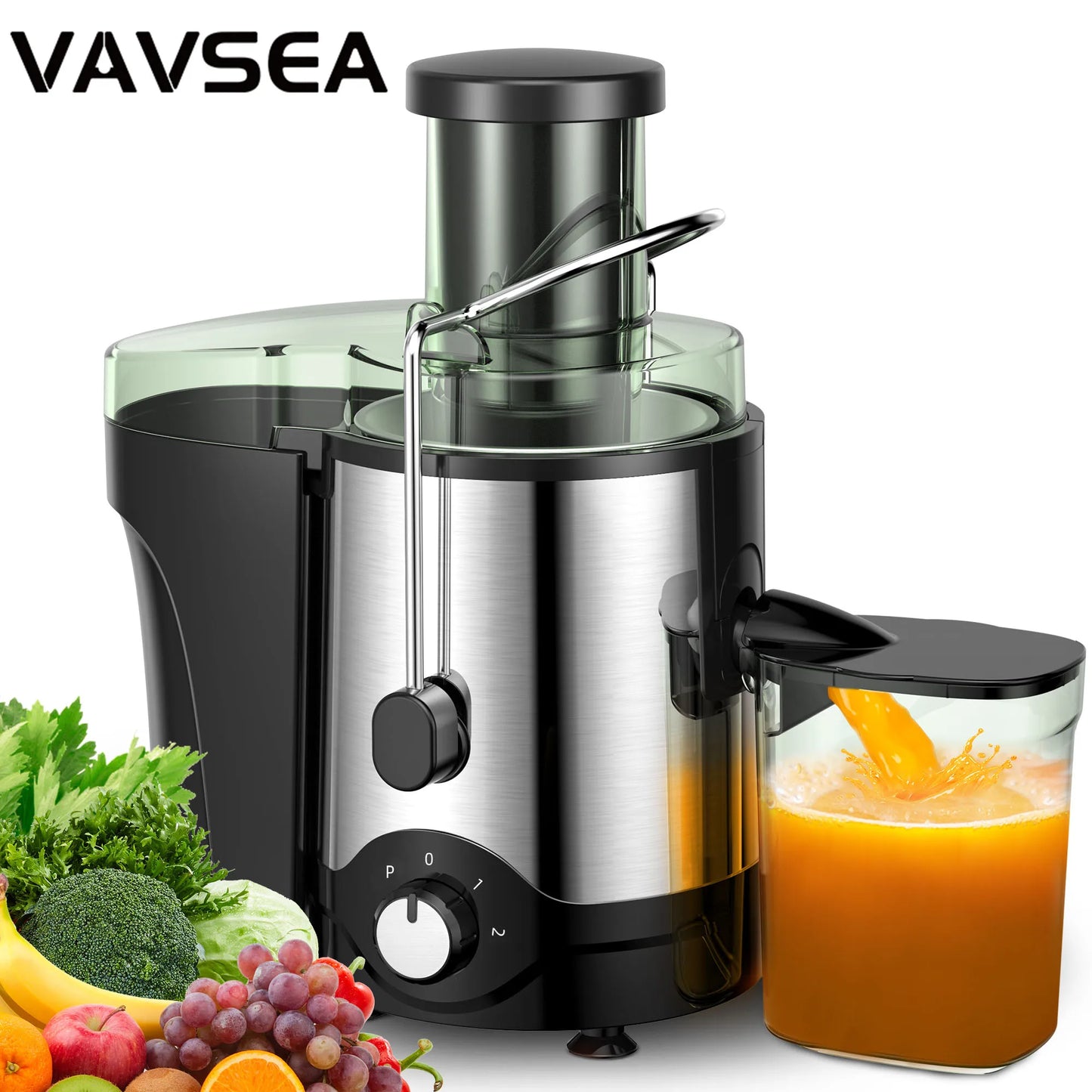 VAVSEA 600W Juicer Machine, Anti-Drip Centrifugal Juice Extractor with 3-Inch Feed Chute for Whole Fruits & Vegetables, BPA-Free