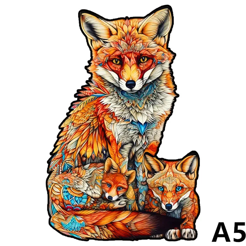 Adult Animal Wooden Puzzle Round Peacock and Bird Wooden Puzzle Children's Puzzle Toy Festival Gift Fox Shape Jigsaw Puzzles