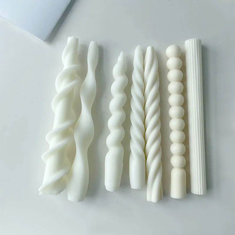 Long Spiral Taper Candle Silicone Mold Candlelight Dinner Candles Mould Twist Stripe Long Handle Church Candle Making Supplies