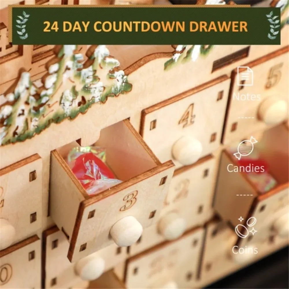 This Christmas Village Advent Calendar adds a festive charm with 18 LED lights beautifully illuminating the Christmas scene