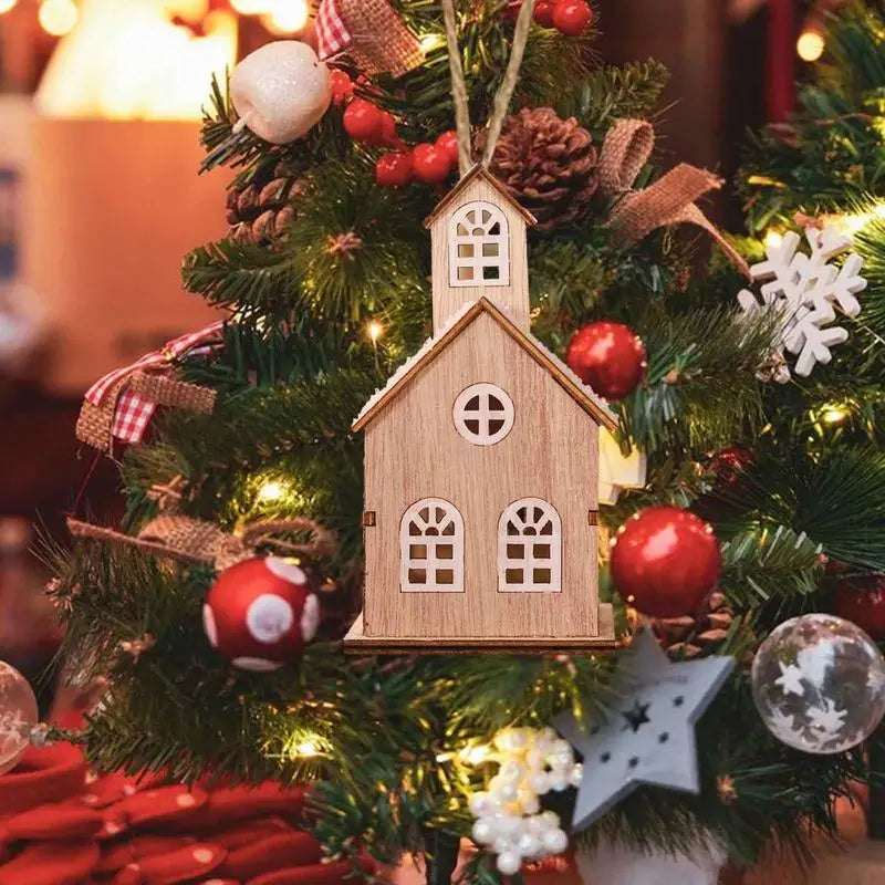 Christmas Village House Wooden Christmas Scene Ornament Decorative Glowing Miniature House Holiday Seasonal Decor Christmas Home