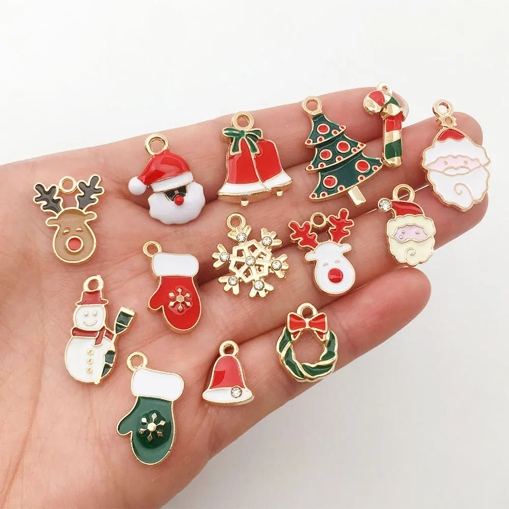 20Pcs/Lot Metal Random Mix Enamel Christmas Pendant For DIY Earring Bracelet Necklace Jewelry Making Supplies Accessories Crafts