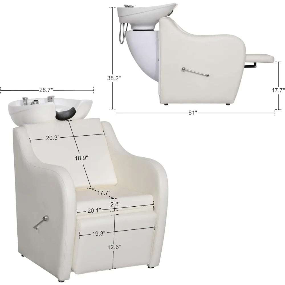 Shampoo Chairs Backwash Ceramic Shampoo Bowl Sink Chair Station Spa Salon Beauty Bowls 60.2"L Shampoo Chairs