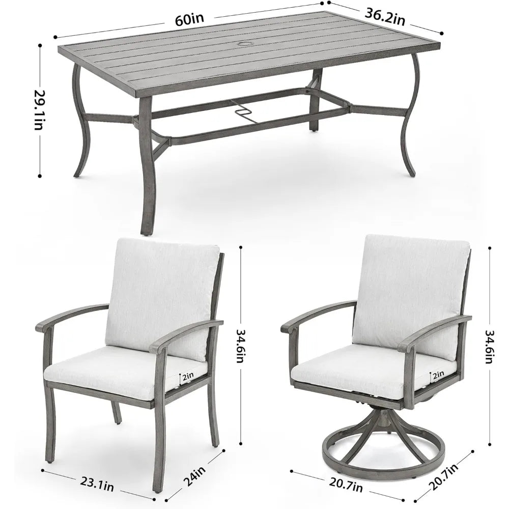 7 Piece Patio Dining Set, Patio Furniture Sets, 2 Swivel Dining Chairs,Aluminum Furniture Set for Patio, Outdoor Dining Sets